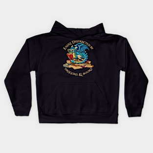 Easily Distracted By Dragons And Books Kids Hoodie